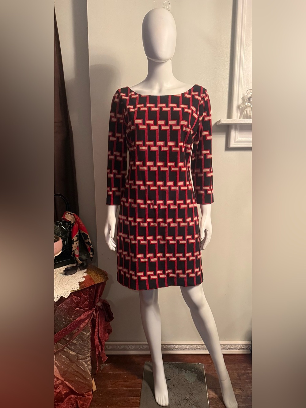 Plenty by Tracy Reese Women's Red and Black Geometric Shift Dress